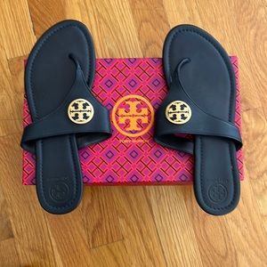 Size 9, perfect navy. Tory Burch Benton Flat Thong-Calf Leather.